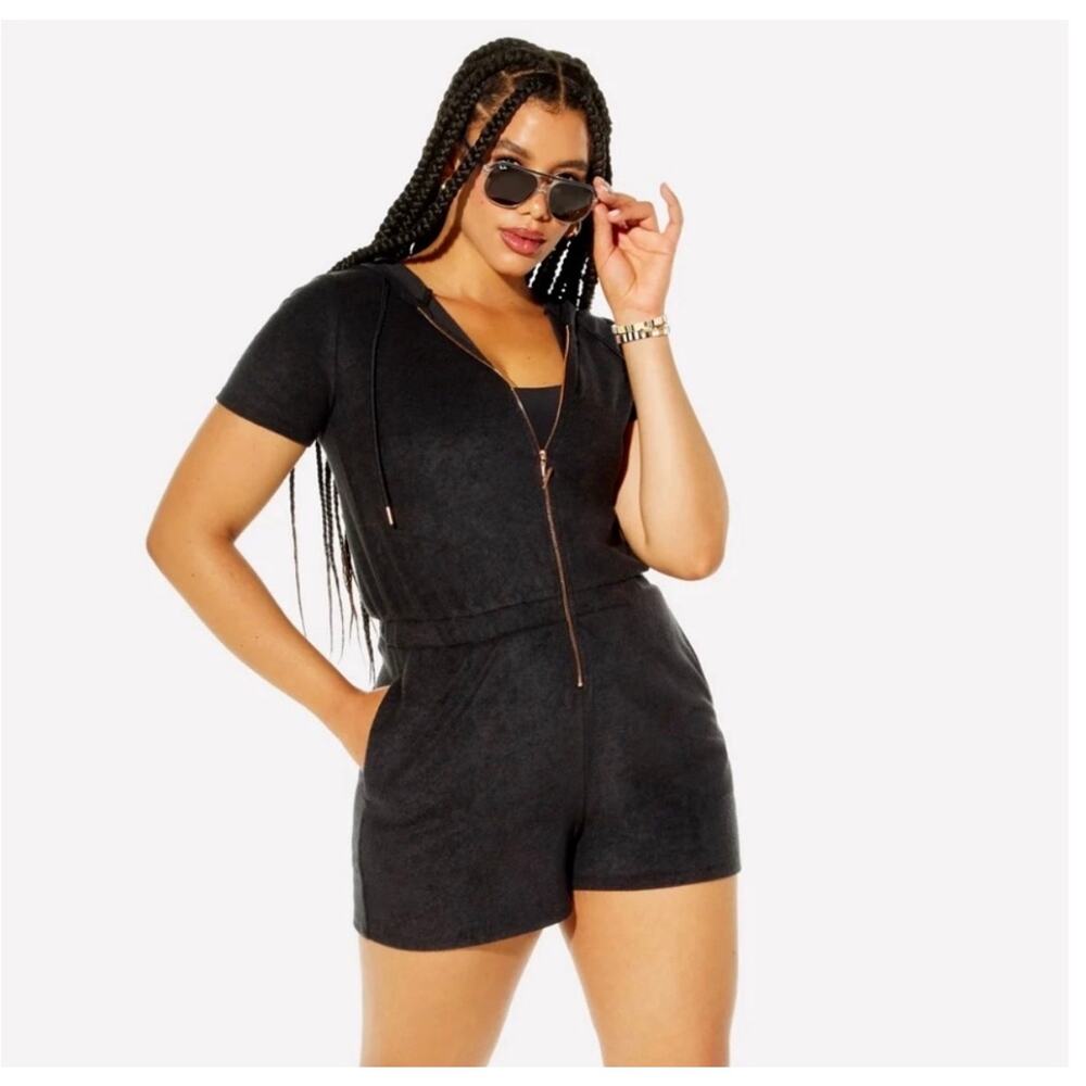 Fabletics Yitty Pet Me Short Terry Romper Black Large